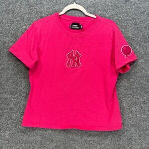 NY Yankees Shirt Womens Large Pink Pro Standard Tshirt Crop Embroidered Logo MLB